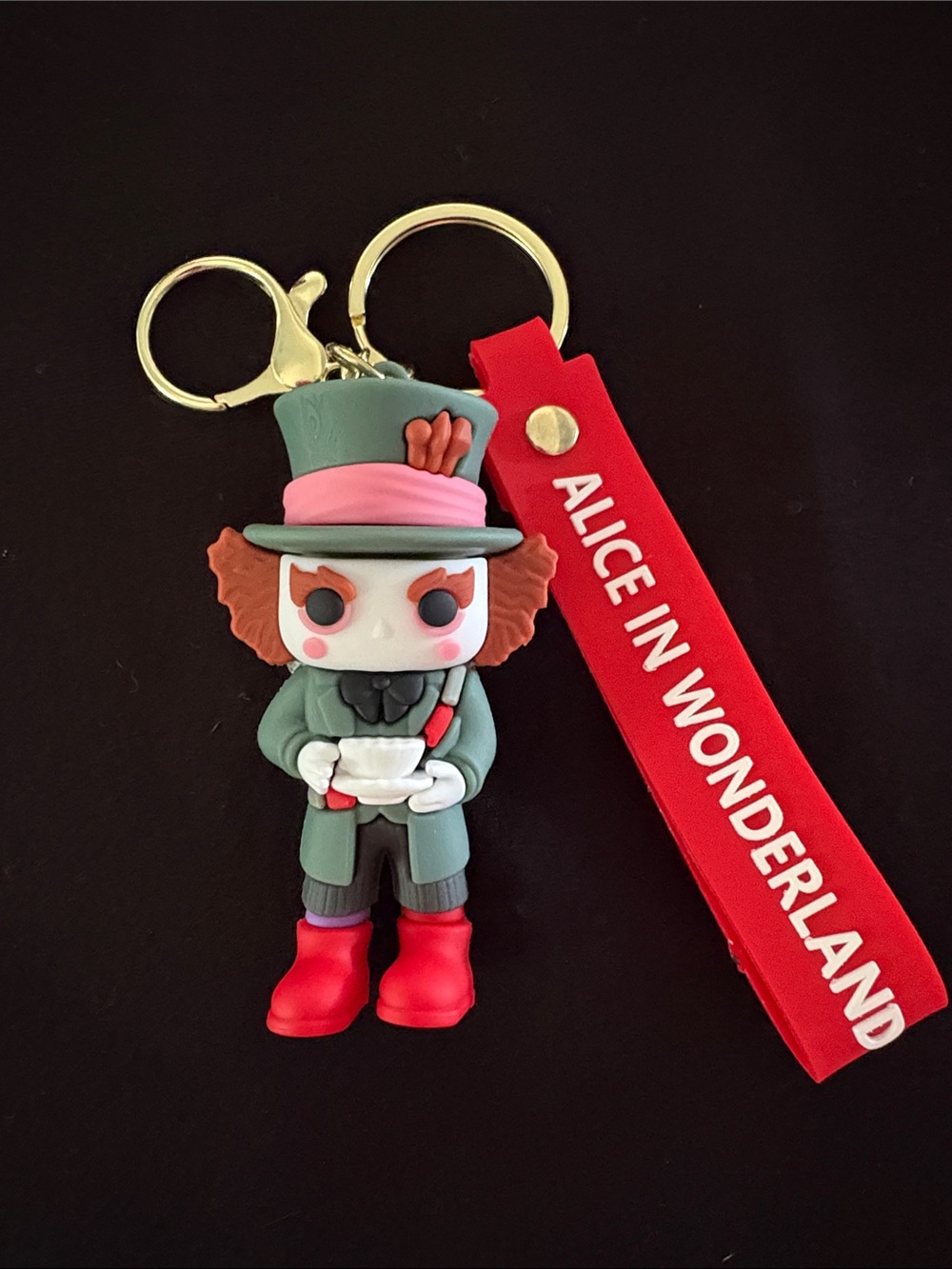 Mad Hatter Alice in Wonderland Keychain Bag Charm with Red Strap